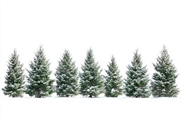 snow-covered trees lined up against a clear background
