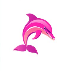 Fototapeta premium A vibrant pink dolphin gracefully leaps, showcasing its playful energy against a stark white backdrop. Its joyful expression adds to the images lighthearted charm.
