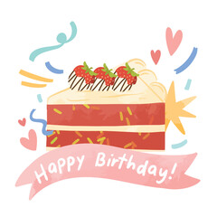Sliced birthday cake illustration