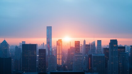Fototapeta premium Stunning Cityscape Sunrise Modern Skyline Urban Panorama High Rise Buildings