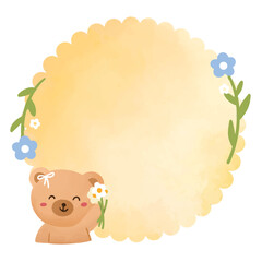Cute bear holding daisy watercolor illustration