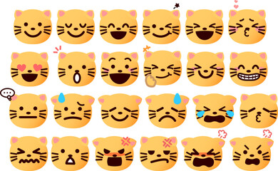 Fototapeta premium 絵文字、顔文字 いろいろな表情の猫の顔のイラストセット
