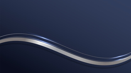 Abstract 3D luxury silver ribbon and lines elements with glowing light effect on background.