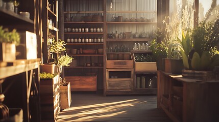 Indoor Gardening Shelves with Potted Plants and Natural Sunlight