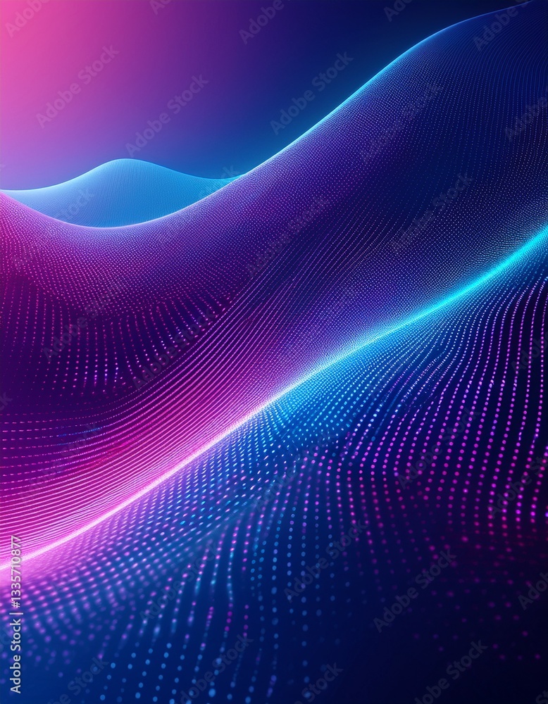 Poster abstract background of a blue and purple gradient with wavy dotted patterns, ideal for digital desig