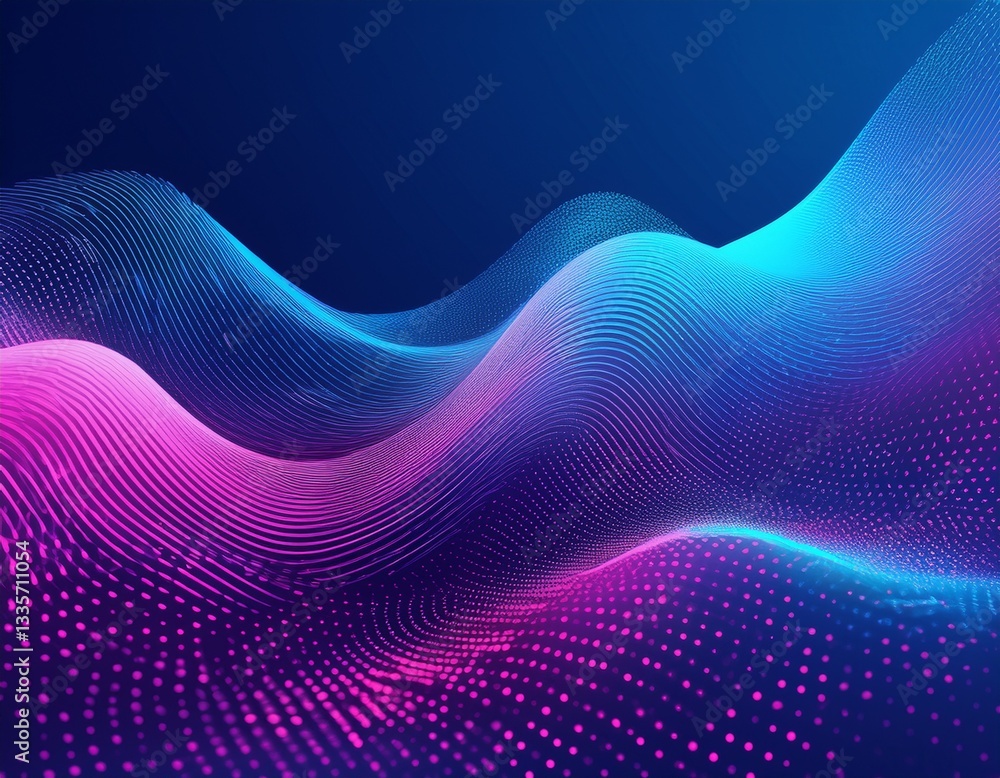 Poster abstract background of a blue and purple gradient with wavy dotted patterns, ideal for digital desig