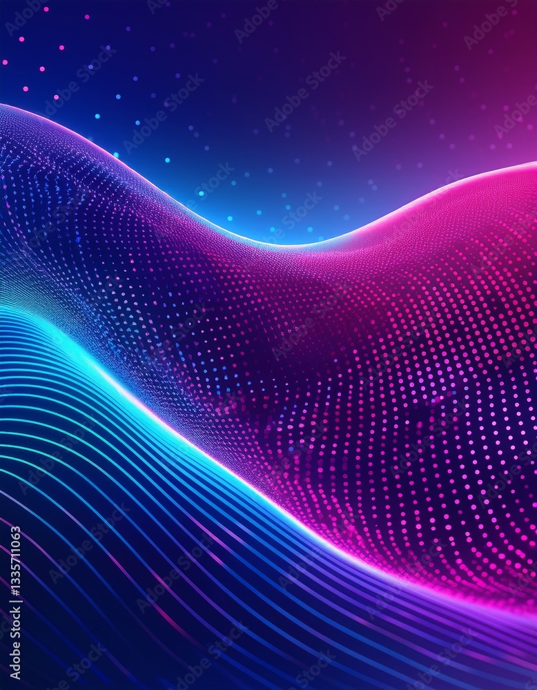 Poster abstract background of a blue and purple gradient with wavy dotted patterns, ideal for digital desig