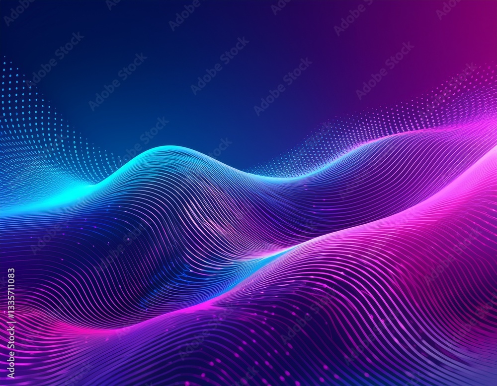Poster abstract background of a blue and purple gradient with wavy dotted patterns, ideal for digital desig
