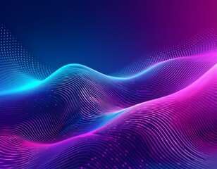 Abstract background of a blue and purple gradient with wavy dotted patterns, ideal for digital designs and wallpapers. Abstract futuristic blue and pink wave with moving dots.