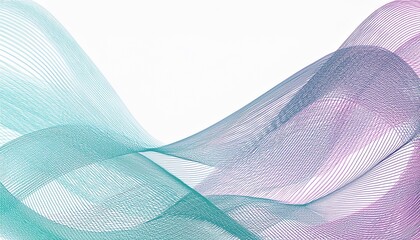 Teal, blue, magenta draped net, wavy curves. Abstract watermark for cheque, ticket, banner, website, voucher. Line art pattern, guilloche design. White background. Elegant pleated background design