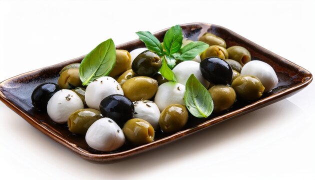 starter of green olives black olives capers buffalo mozzarell