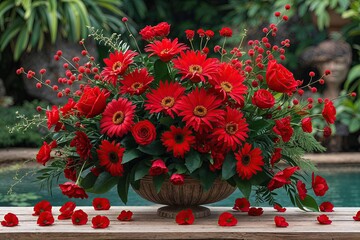 Fototapeta premium Stunning Red Floral Arrangement for Natural Beauty and Romantic Garden Decoration
