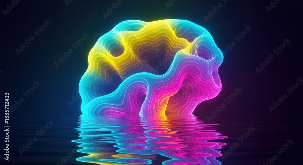 Poster abstract colorful wave-like structure with reflection in a serene water setting for artistic inspira