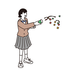 クラッカーをひくアイソメトリック構図の学生のイラスト
