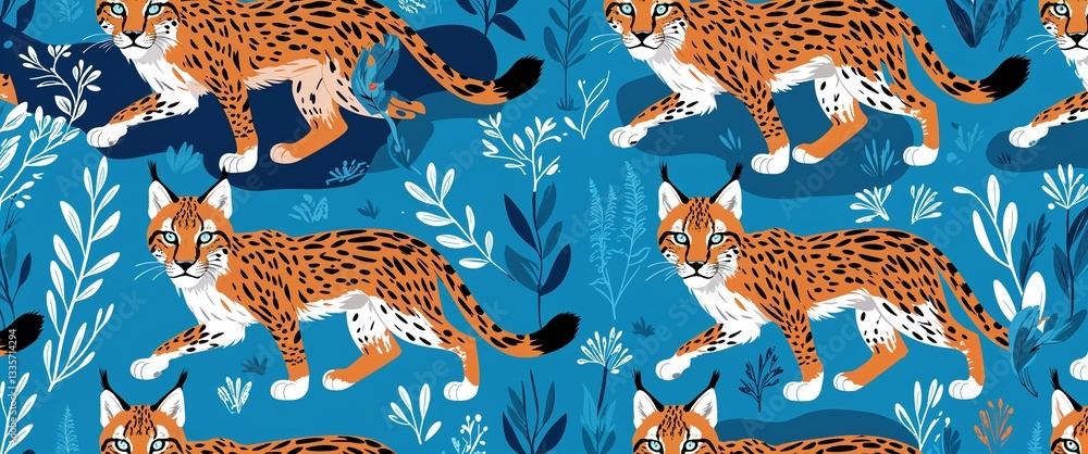 Poster lynx pattern on cyan plain background digital abstract art work illustration design