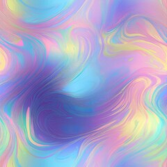 Obraz premium Seamless trendy iridescent rainbow foil texture. Soft holographic pastel unicorn marble background pattern. Modern pearlescent blurry abstract swirl illustration.