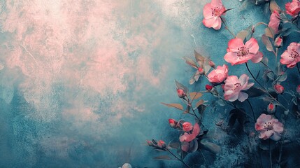 Floral Tapestry: A soft focus reveals a romantic display of delicate blossoms in full bloom, set against a vintage backdrop, creating a gentle mood.