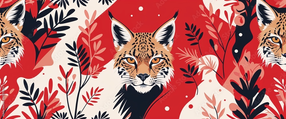 Poster lynx pattern on red plain background digital abstract art work illustration design