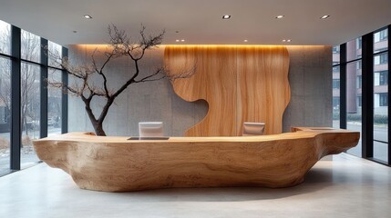 Modern reception area with natural wood accents