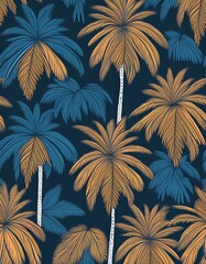 Fototapeta premium Hand drawn palm tree seamless pattern illustration set. Hawaiian print collection, summer vacation background in vintage art style. Tropical plant painting wallpaper texture