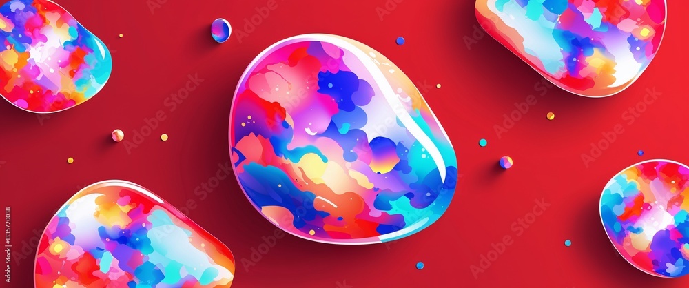 Poster opal pattern on red plain background digital abstract art work illustration design