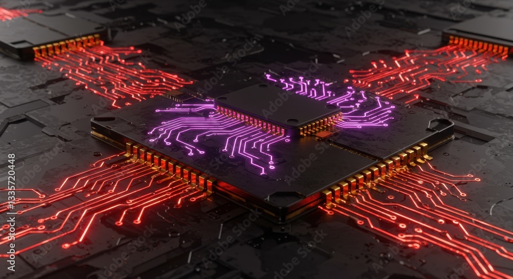Poster intricate circuit design with vibrant led lighting showcasing a fusion of technology and art