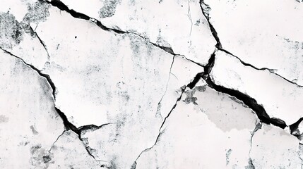 Naklejka premium Cracked Wall: A close-up shot revealing a severely damaged wall, marred by deep, jagged cracks that expose its fractured surface.