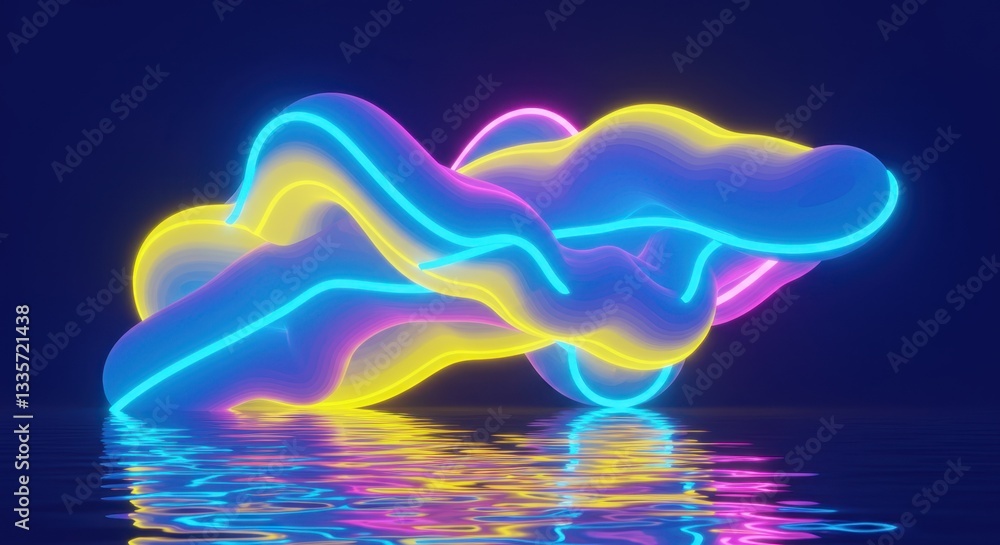 Poster captivating neon waves reflecting on a serene surface in a vibrant and colorful display