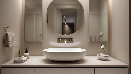 Fototapeta premium Sophisticated modern wash basin in hotel or luxurious apartment bathroom offering high end materials and contemporary finishes Modern Interior Design Inspiration