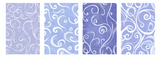 Vector pattern set of minimalist abstract white swirls on a muted periwinkle background