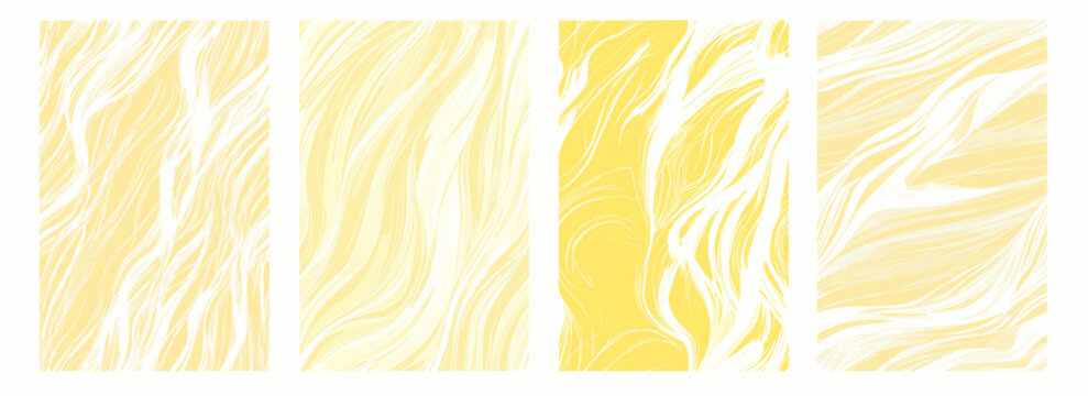 Vector pattern set of graceful wavy white strokes on a light buttery yellow background