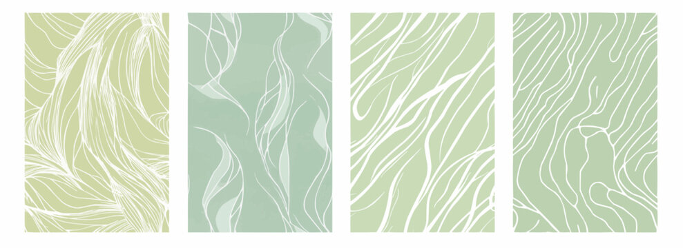 Vector pattern set of minimalist flowing white patterns on a muted pistachio green background