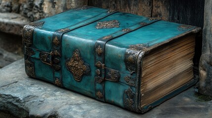 Obraz premium Ornate, antique book resting on stone