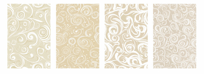 Vector pattern set of swirling white patterns on a muted champagne beige background