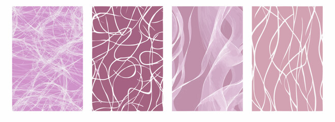 Vector pattern set of thin looping white lines on a pastel plum background