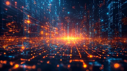 Digital Cityscape of Binary Code