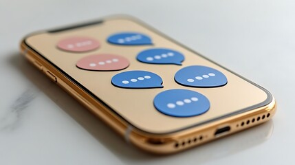 Phone displaying chat bubbles on marble