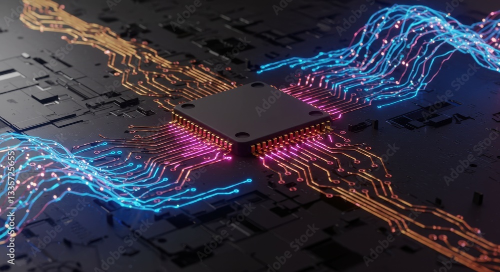 Aufkleber glowing circuit board: a microcosm of digital data flow and technological innovation