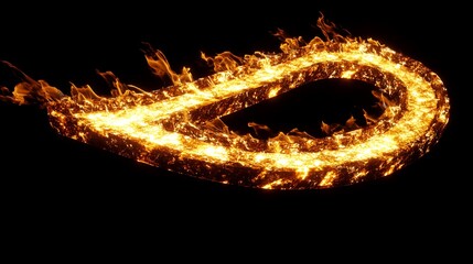 Fiery loop, abstract flame swirl on black.