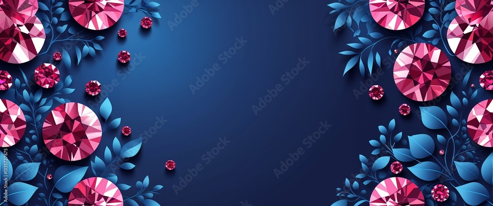 Poster ruby pattern on blue plain background digital abstract art work illustration design