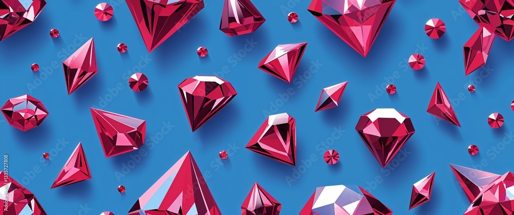 Poster ruby pattern on cyan plain background digital abstract art work illustration design