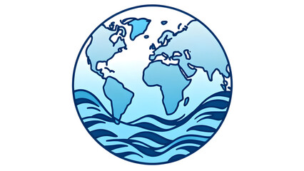 Minimalist Illustration of Earth with Ocean Waves on Dark Background &ndash; World water day, Global Concept for Environment, Climate, and Geography Themes, 22 march.