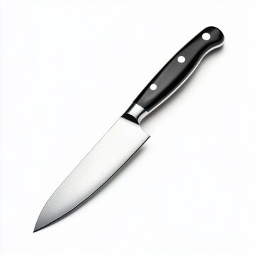 A knife with a black handle and a silver blade