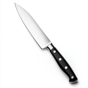 A knife with a black handle and a silver blade