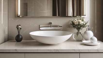 Fototapeta premium Chic modern toilet wash basin design in hotel or luxurious apartment bathroom featuring clean lines and stylish finishes Modern Interior Design Inspiration
