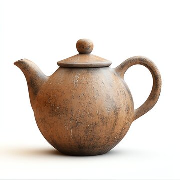 A rustic clay teapot with a textured surface, perfect for serving tea with a touch of earthy elegance.