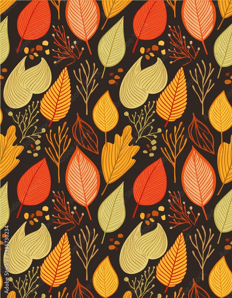 Poster seamless repeat pattern with autumn leaves illustration. wallpaper design. scrapbook page. autumn se