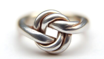Fototapeta premium Silver knot ring on white background