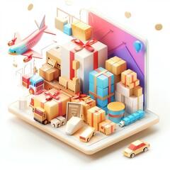 A vibrant digital illustration showcasing a variety of delivery boxes and vehicles, symbolizing the logistics and transportation industry in a modern context.