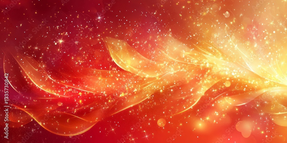 Poster luminous abstract composition features glowing swirls and twinkling particles